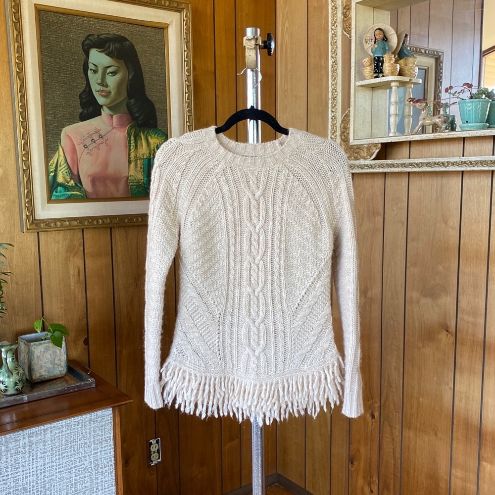 Banana Republic Wool Fringe Cable Knit Sweater